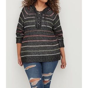 🆕 NWT. Torrid Multi Stripe Chunky Yarn Raglan Hoodie Sweater 2X 18-20.